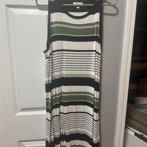 LOFT Sleeveless Striped Midi Dress - Green, Black, and White